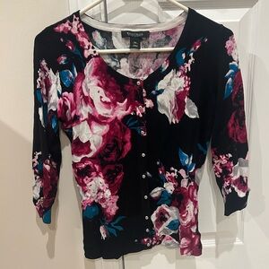LIGHTLY WORN White House Black Market Floral Button-Up Sweater